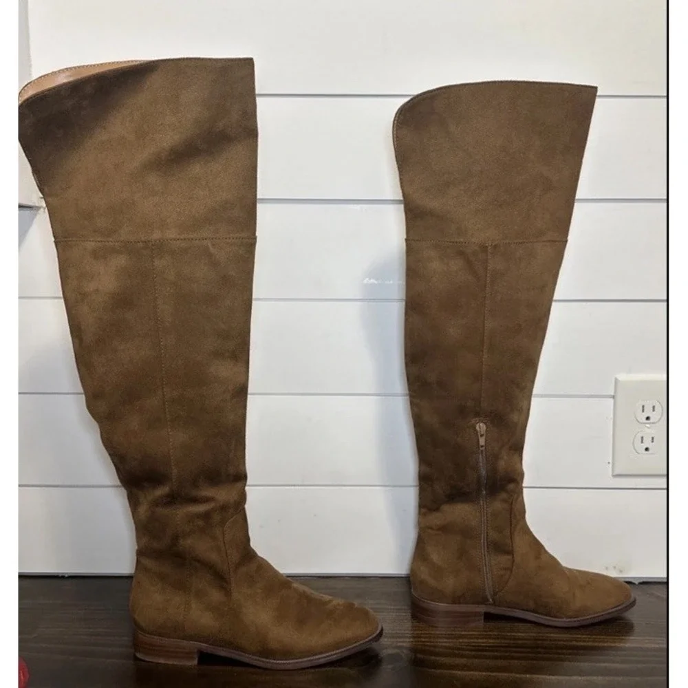 J.Crew Over the Knee Boots Rich Walnut Faux Microsuede Chocolate Brown Women's 7